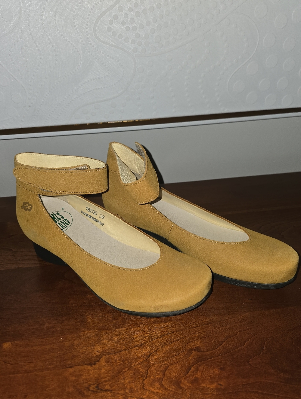 Women's Mustard Suede Ankle-Strap Flats by